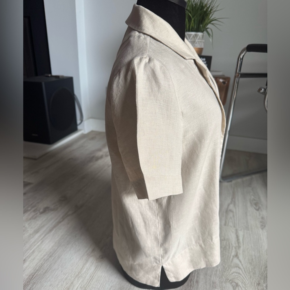 Quince 100% European Linen Short Sleeve Khaki Driftwood Tan Button Down Shirt XS - Picture 6 of 14
